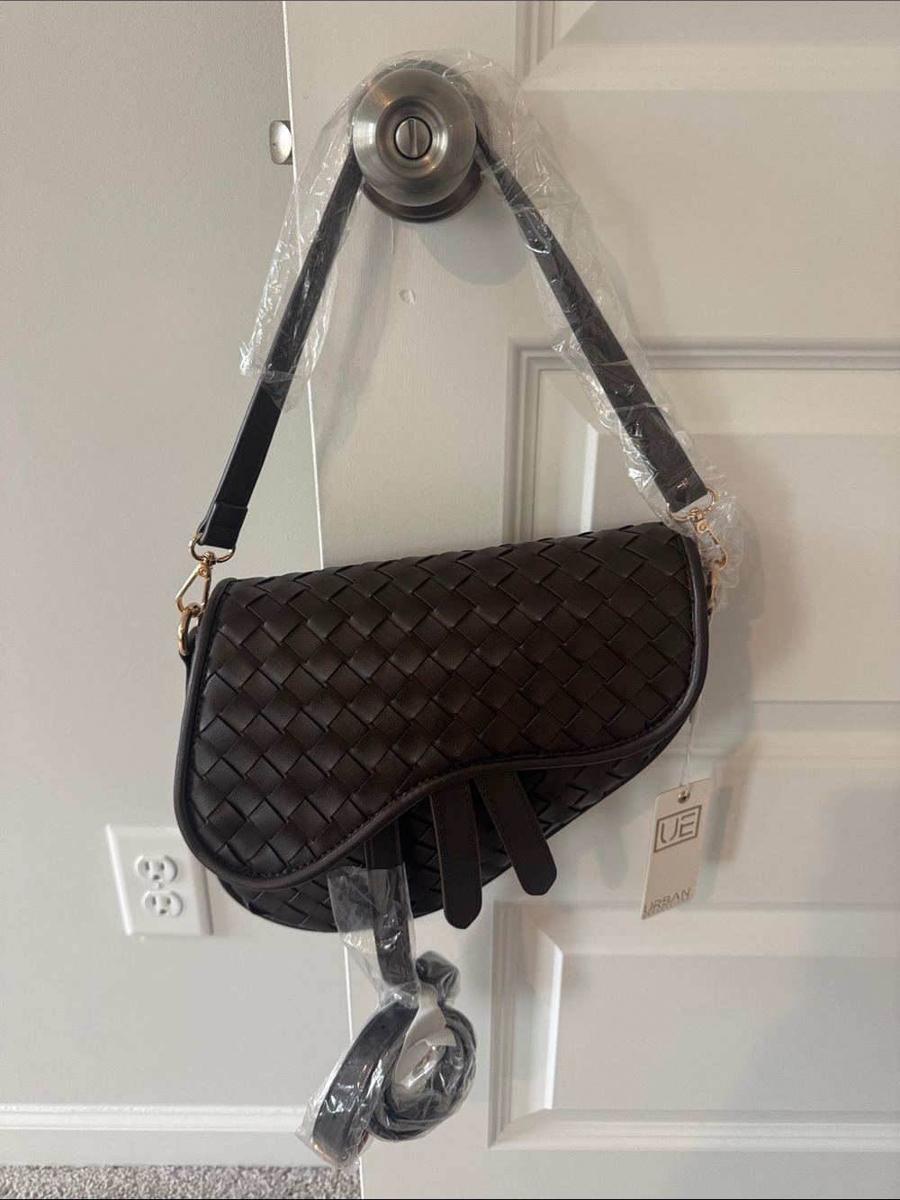Urban Expressions Black Woven Saddle Crossbody Bag
